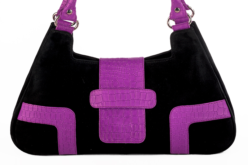 Dress handbag in mauve purple and matt black leather - Profile view